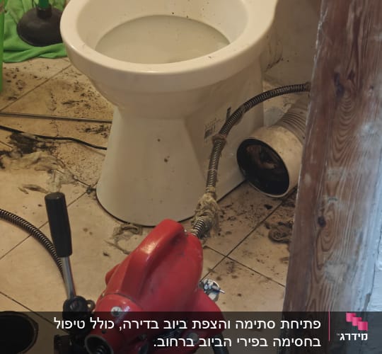 פתיחת סתימה באסלה באמצעות מכונה חשמלית וקפיץ אינסטלציה